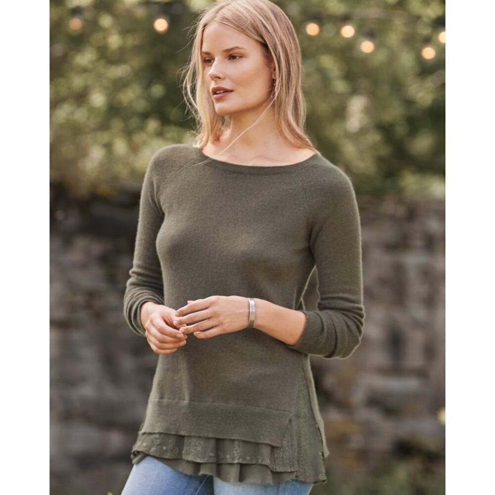 Garnet Hill Shirttail 100% Cashmere Tunic Style Sweater Green Size S